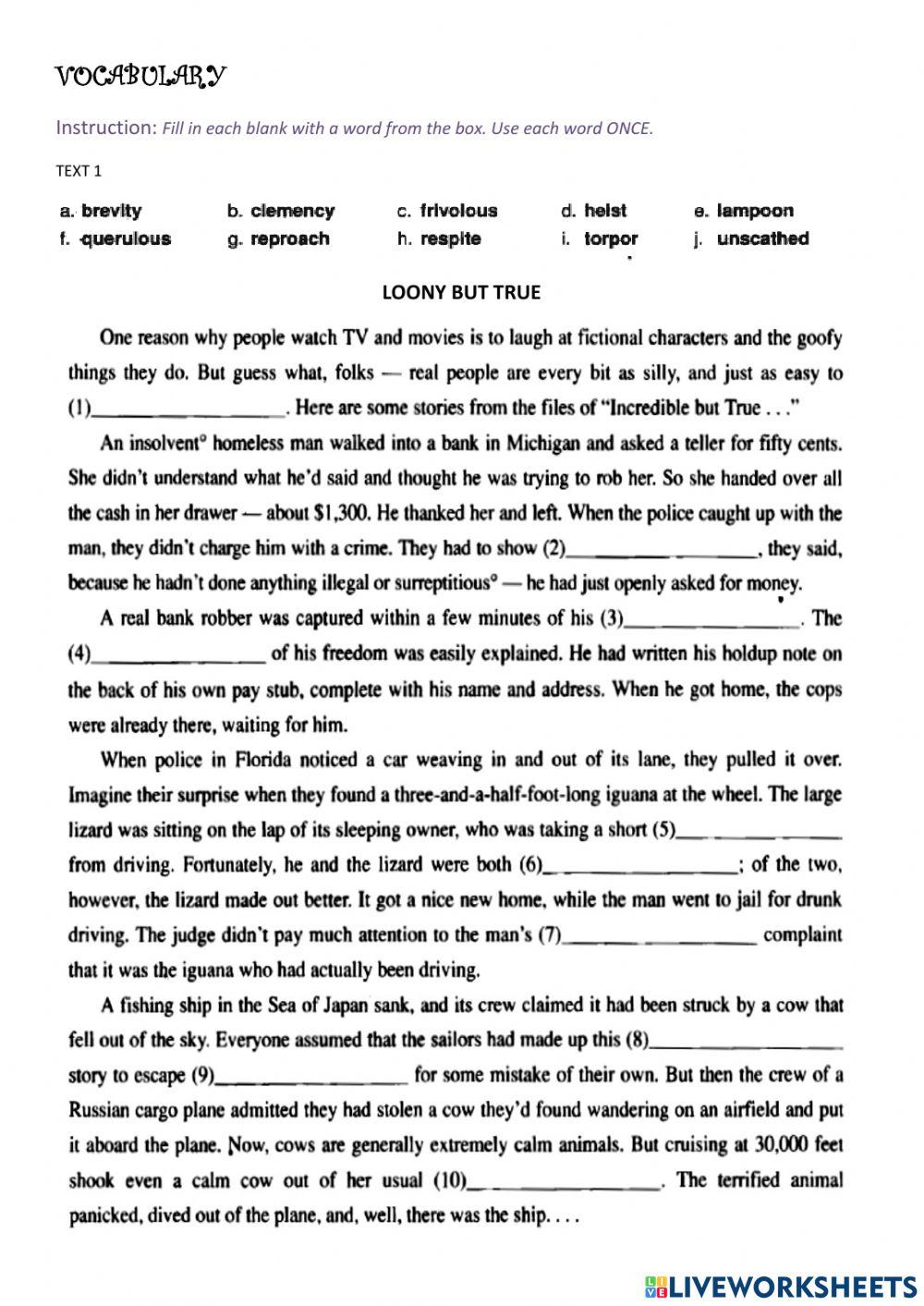 Vocabulary in context No1