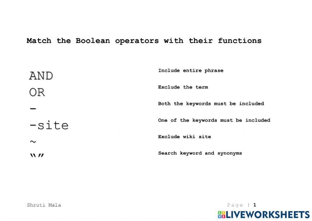 Boolean Operator 2 worksheet | Live Worksheets