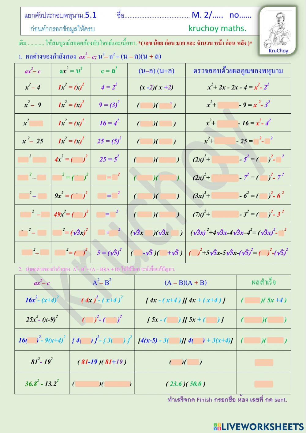 ม.2  แยกตัวประกอบของพหุนาม 5.1