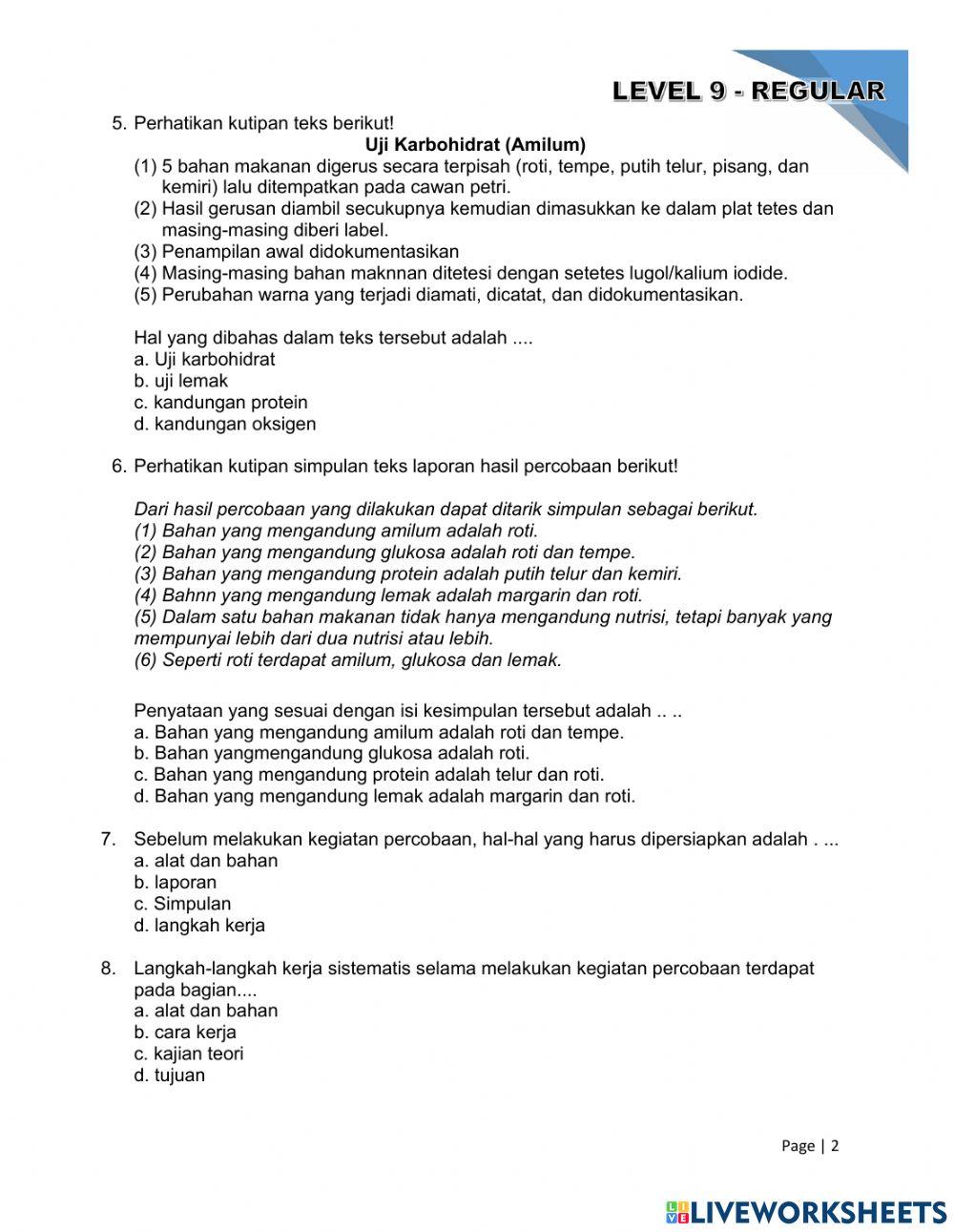 Latihan Soal Evaluasi - Level 9 - Teks Laporan Hasil Percoabaan