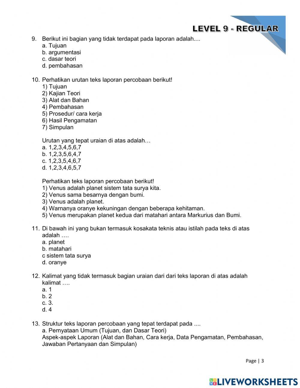 Latihan Soal Evaluasi - Level 9 - Teks Laporan Hasil Percoabaan