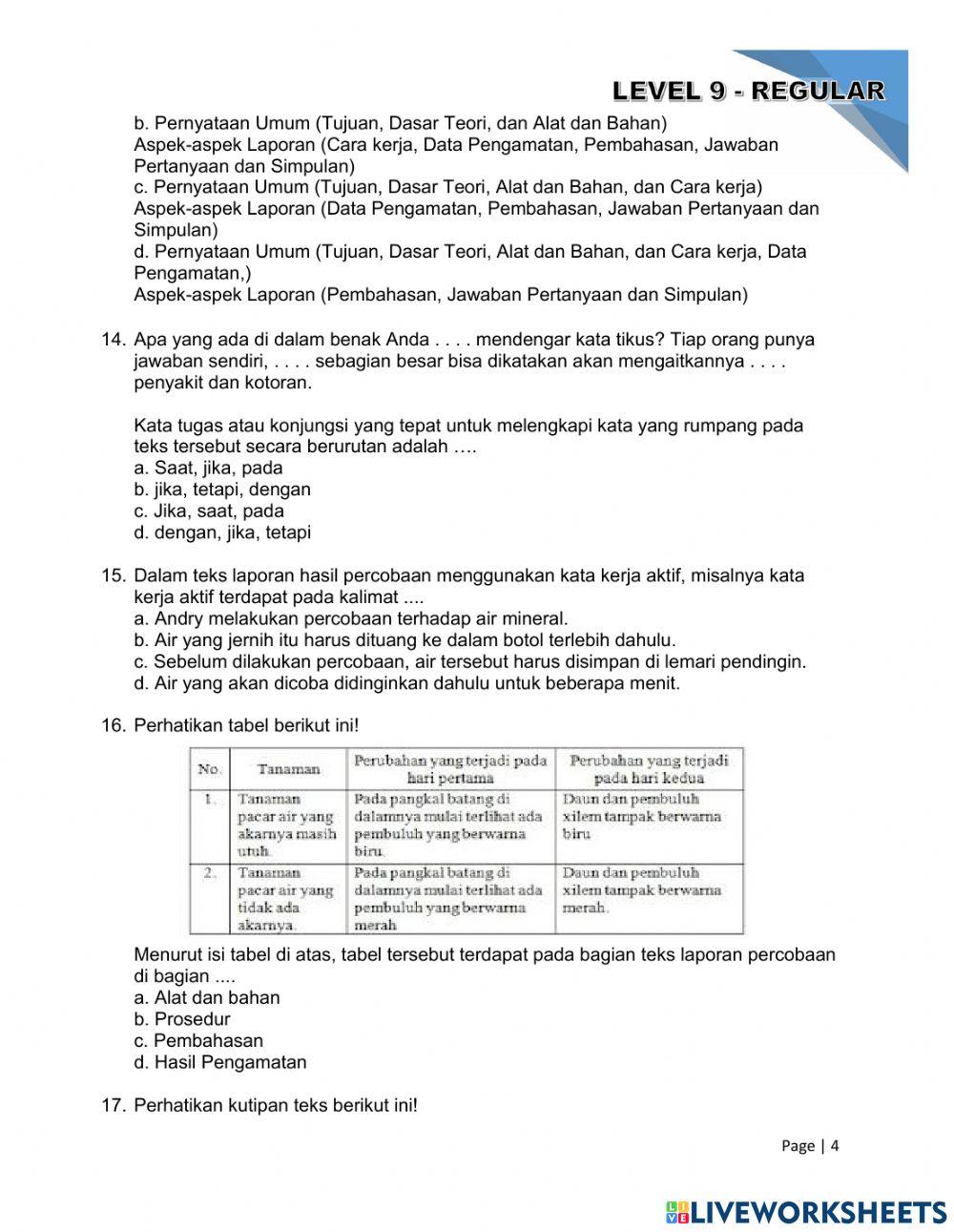 Latihan Soal Evaluasi - Level 9 - Teks Laporan Hasil Percoabaan
