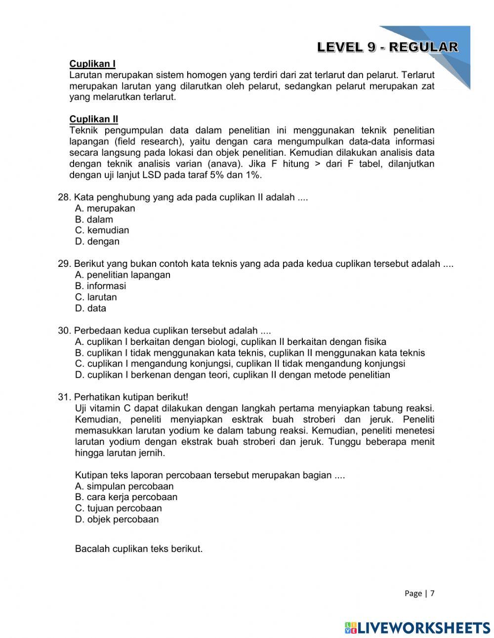 Latihan Soal Evaluasi - Level 9 - Teks Laporan Hasil Percoabaan