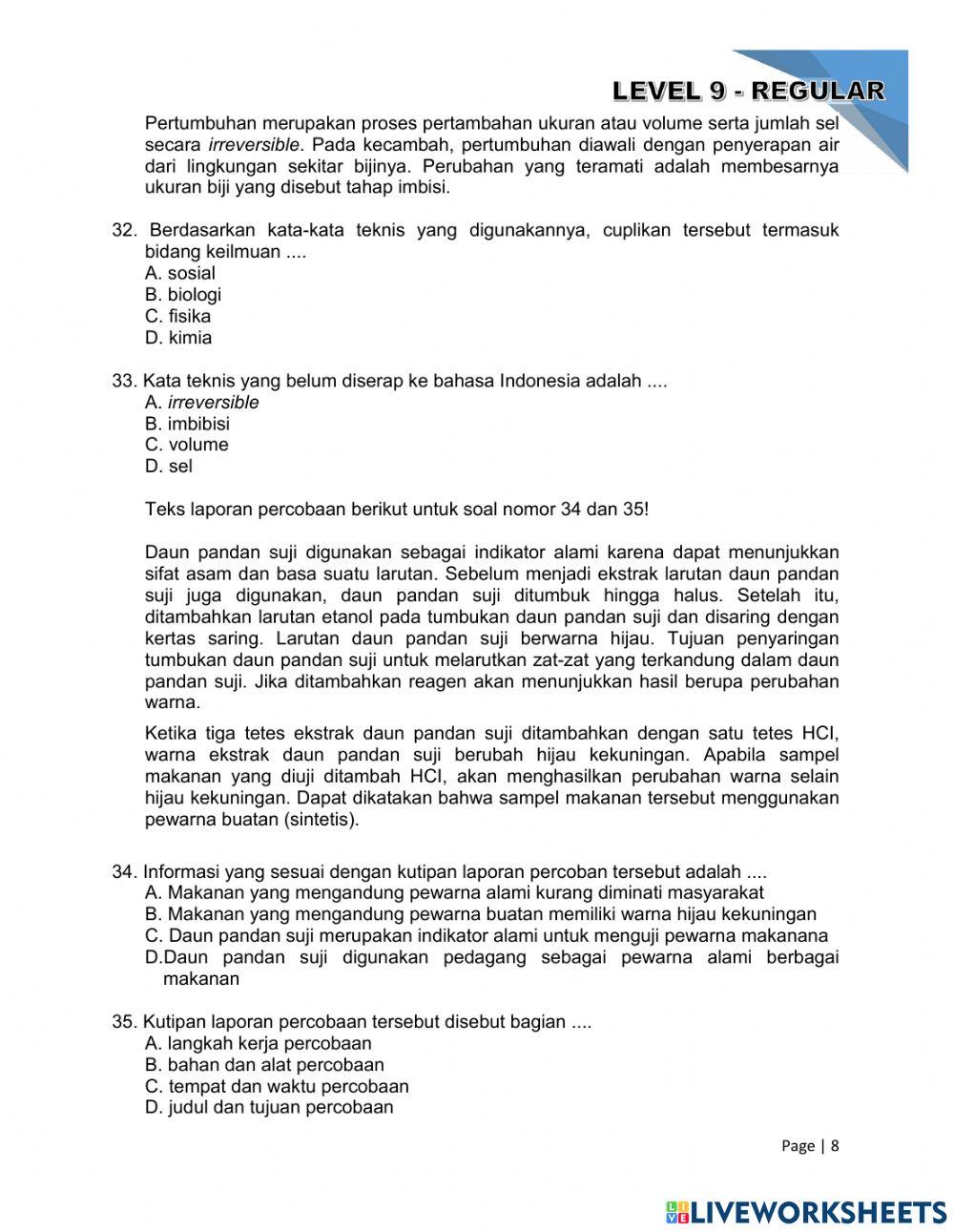 Latihan Soal Evaluasi - Level 9 - Teks Laporan Hasil Percoabaan