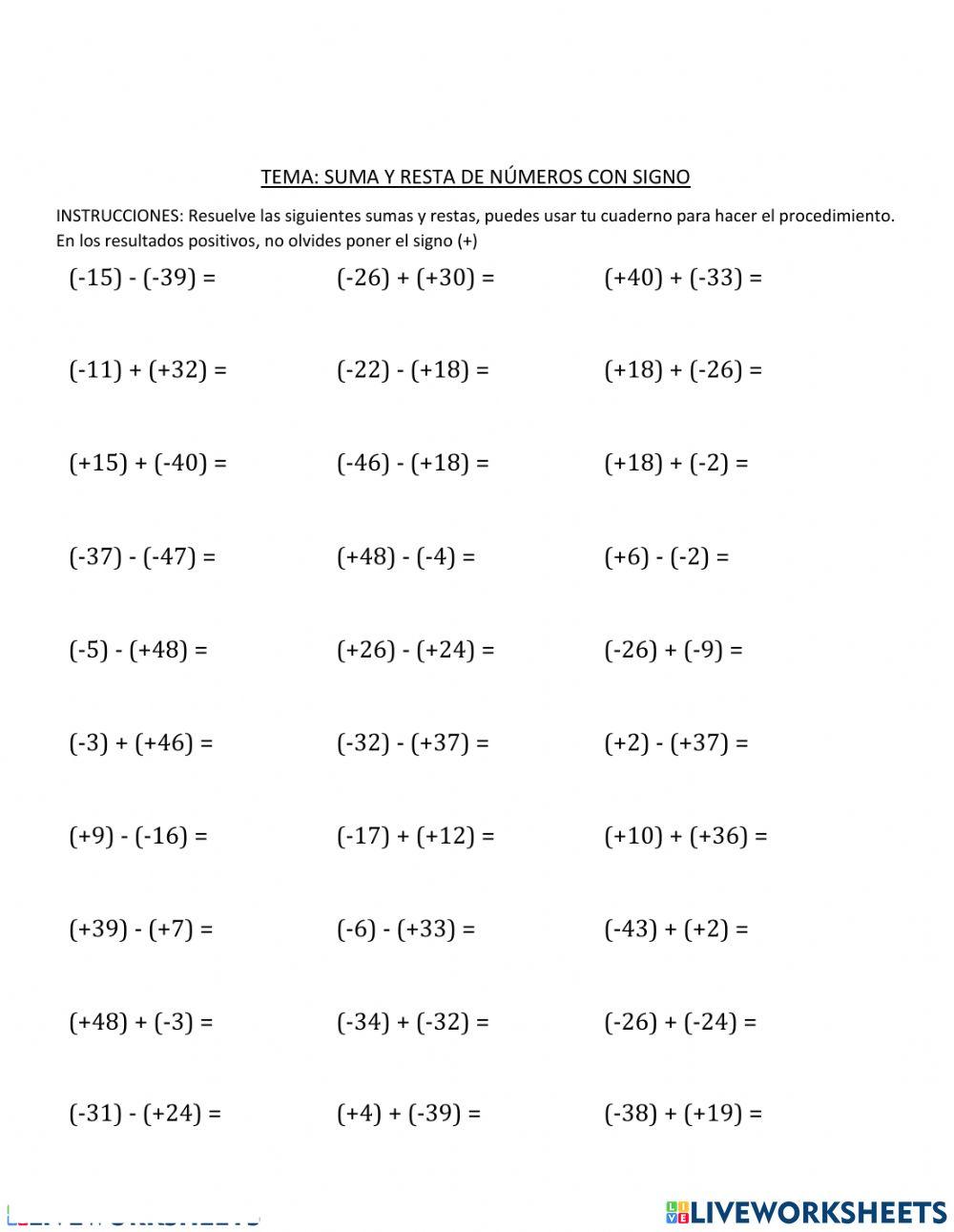 Sumas y restas con números enteros
