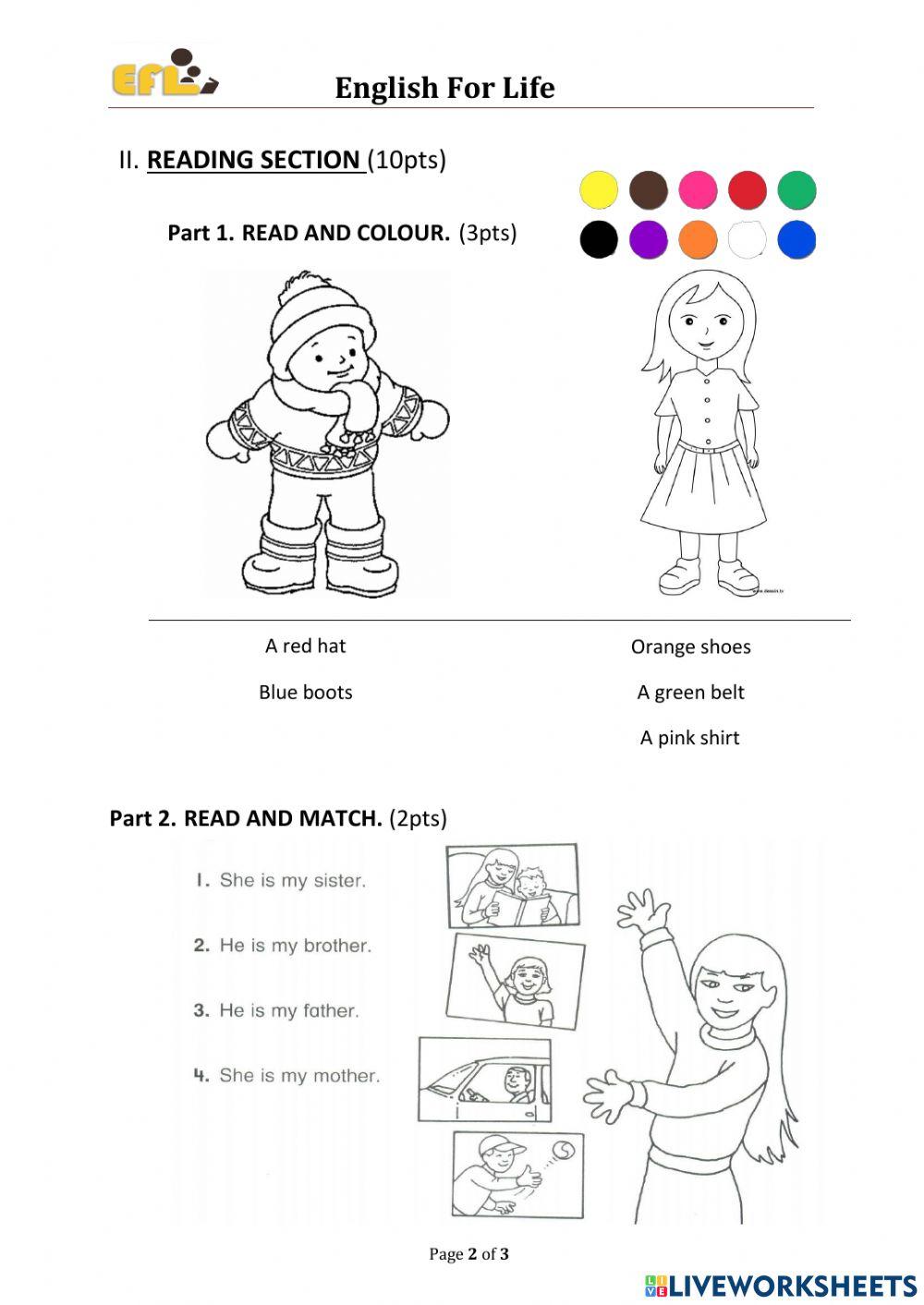 Reading Test Worksheet