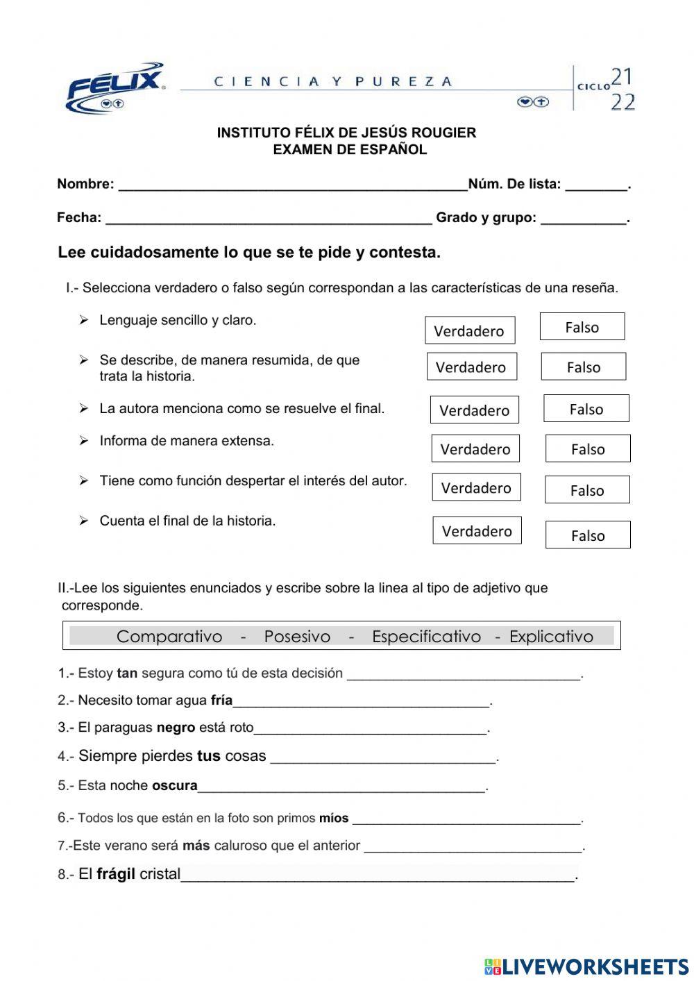 Examen de español