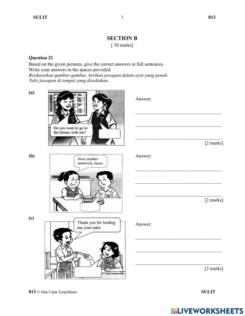 Pentaksiran Bahasa Inggeris Tahun 4 (Bahagian B) 2021