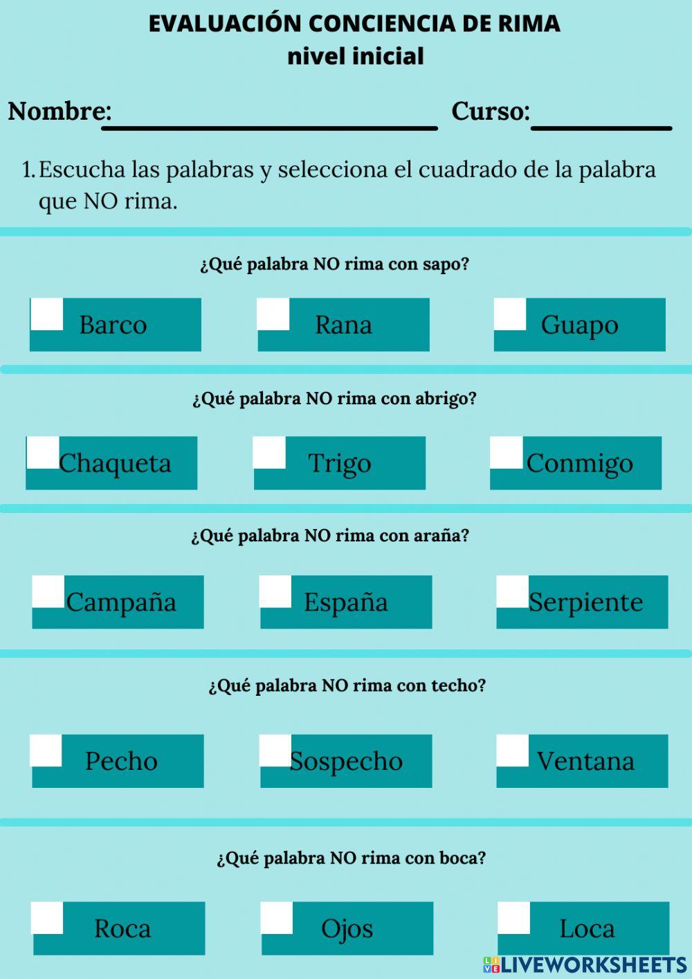 Actividad conciencia de rima, nivel avanzado