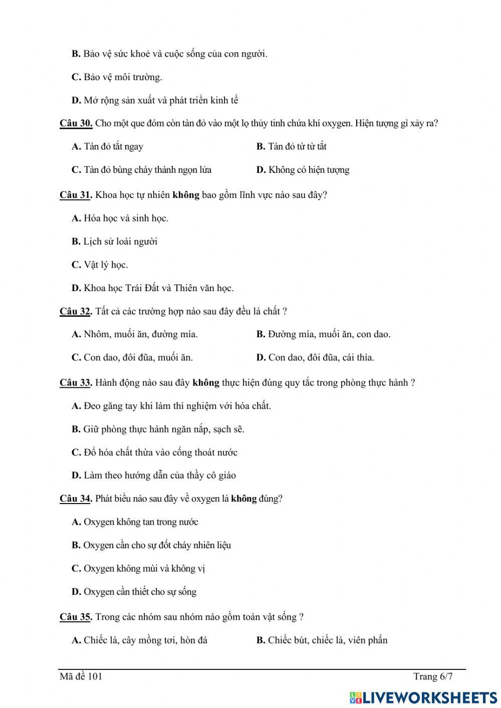 Kiểm tra giữa kì 1-KHTN 6B