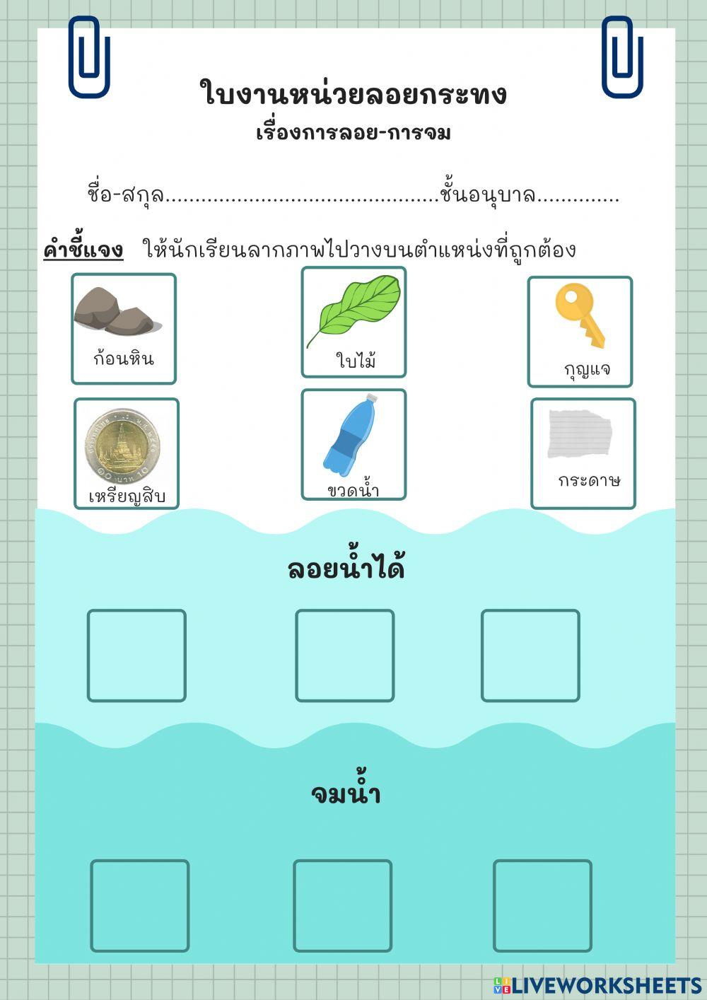 ใบกิจกรรมหน่วยลอยกระทง