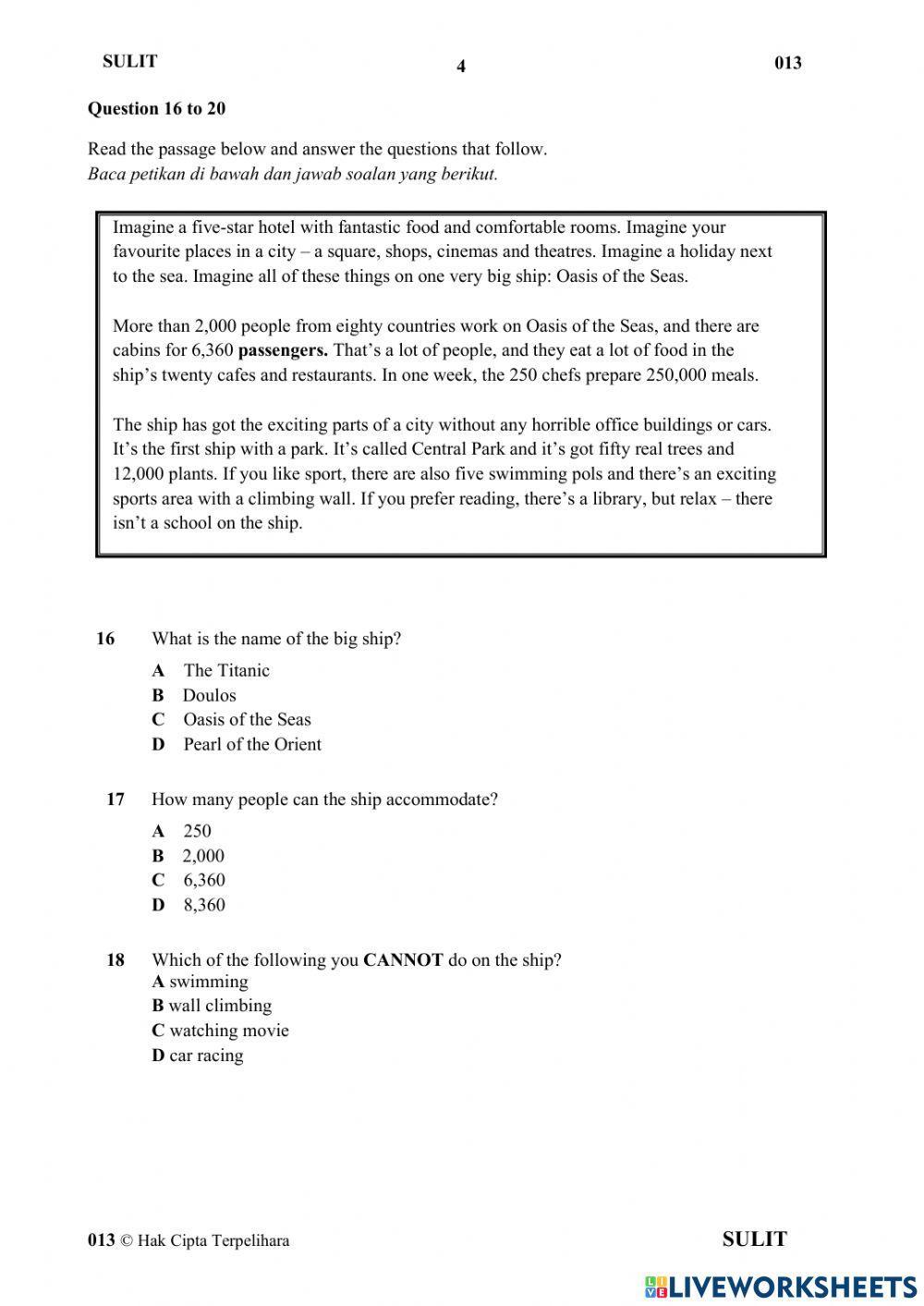 Pentaksiran Sumatif Bahasa Inggeris (Bahagian A) Tahun 5 2021