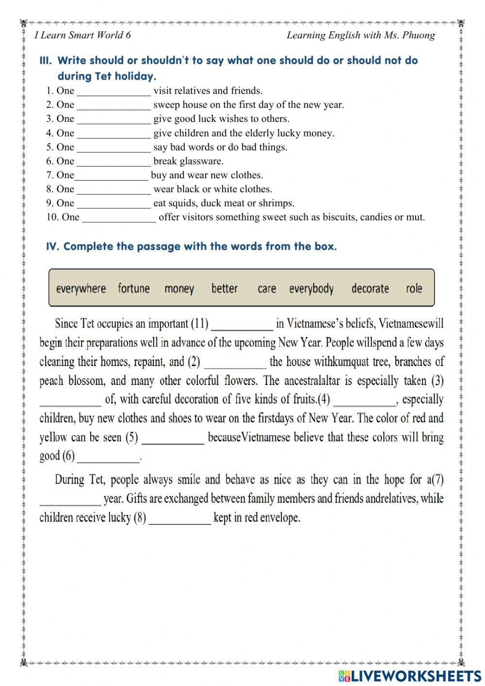 English 6 - Unit 4 - Festivals