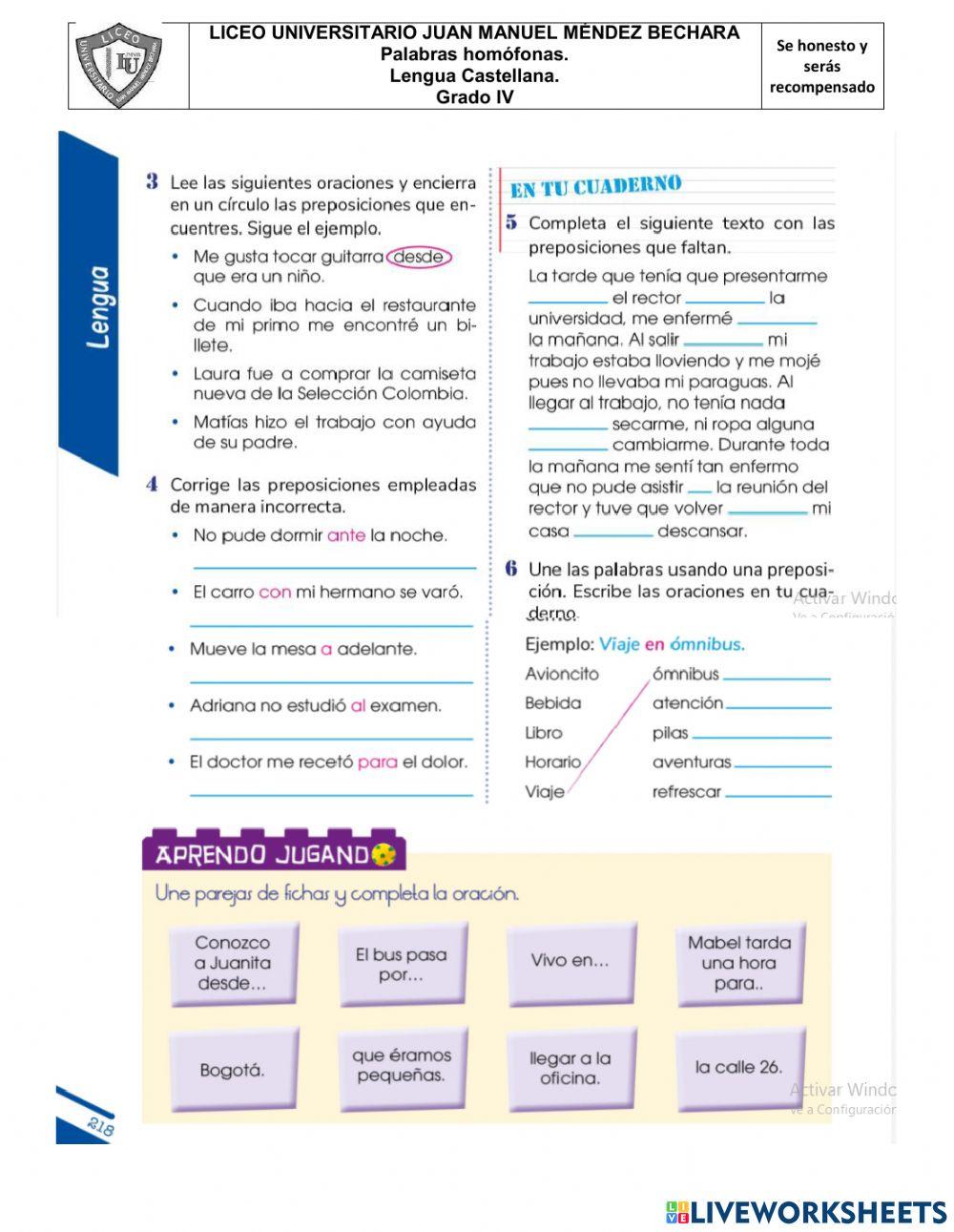 Examen acumulativo 4P lengua castellana grado 4