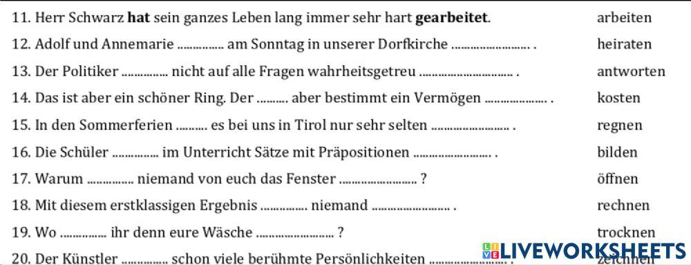 Perfekt - regelmäßige Verben