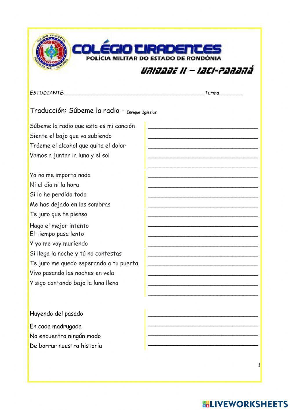 Traducción - Súbeme la radio