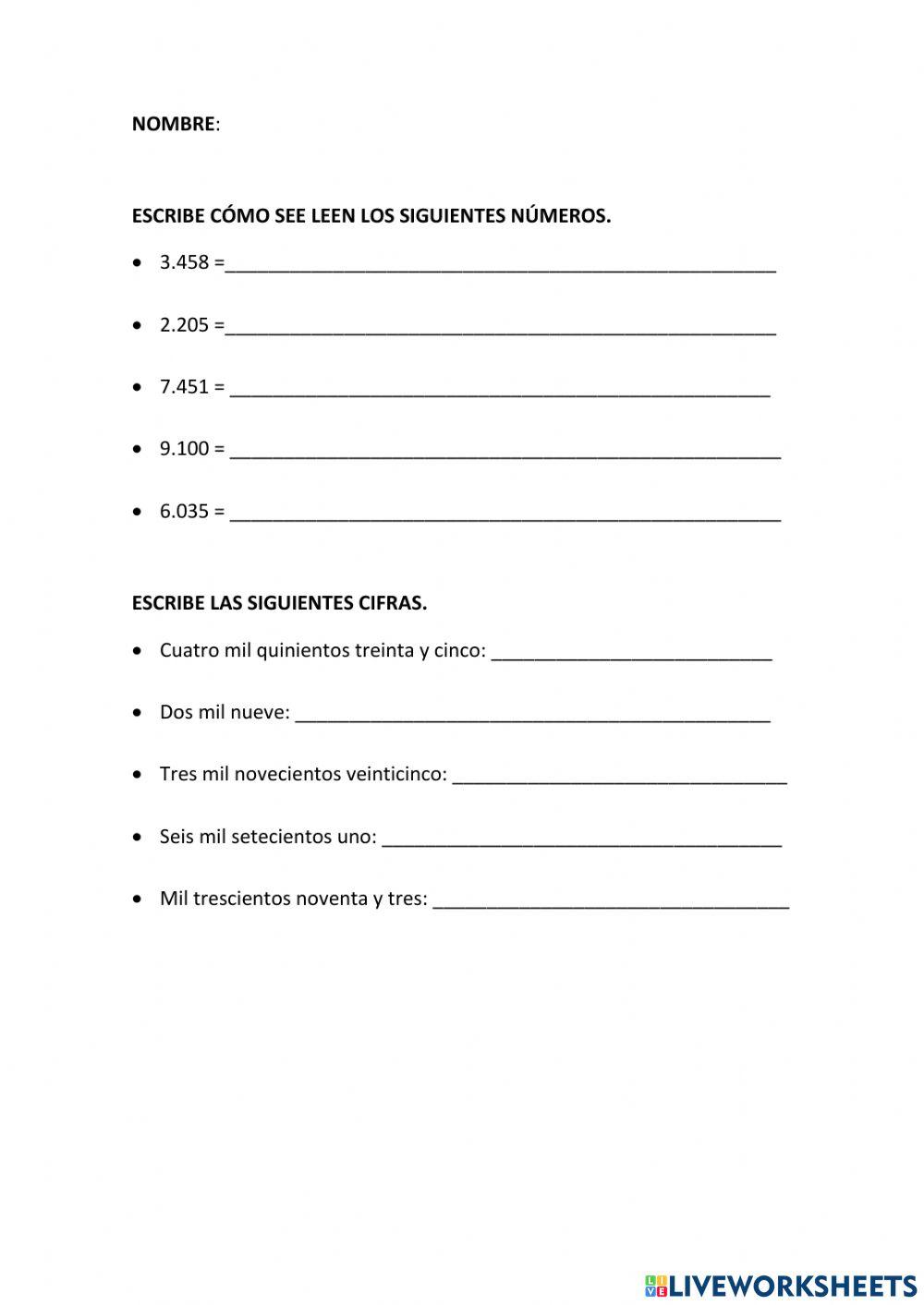 Número cuatro cifras