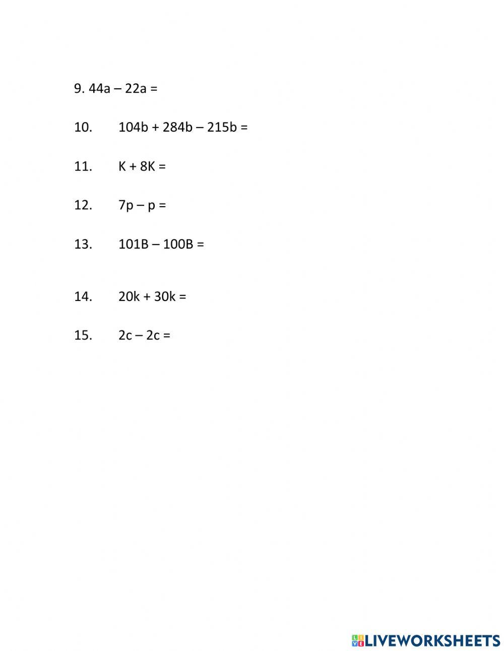 Algebra - Simplifying Using Like and Unlike Terms
