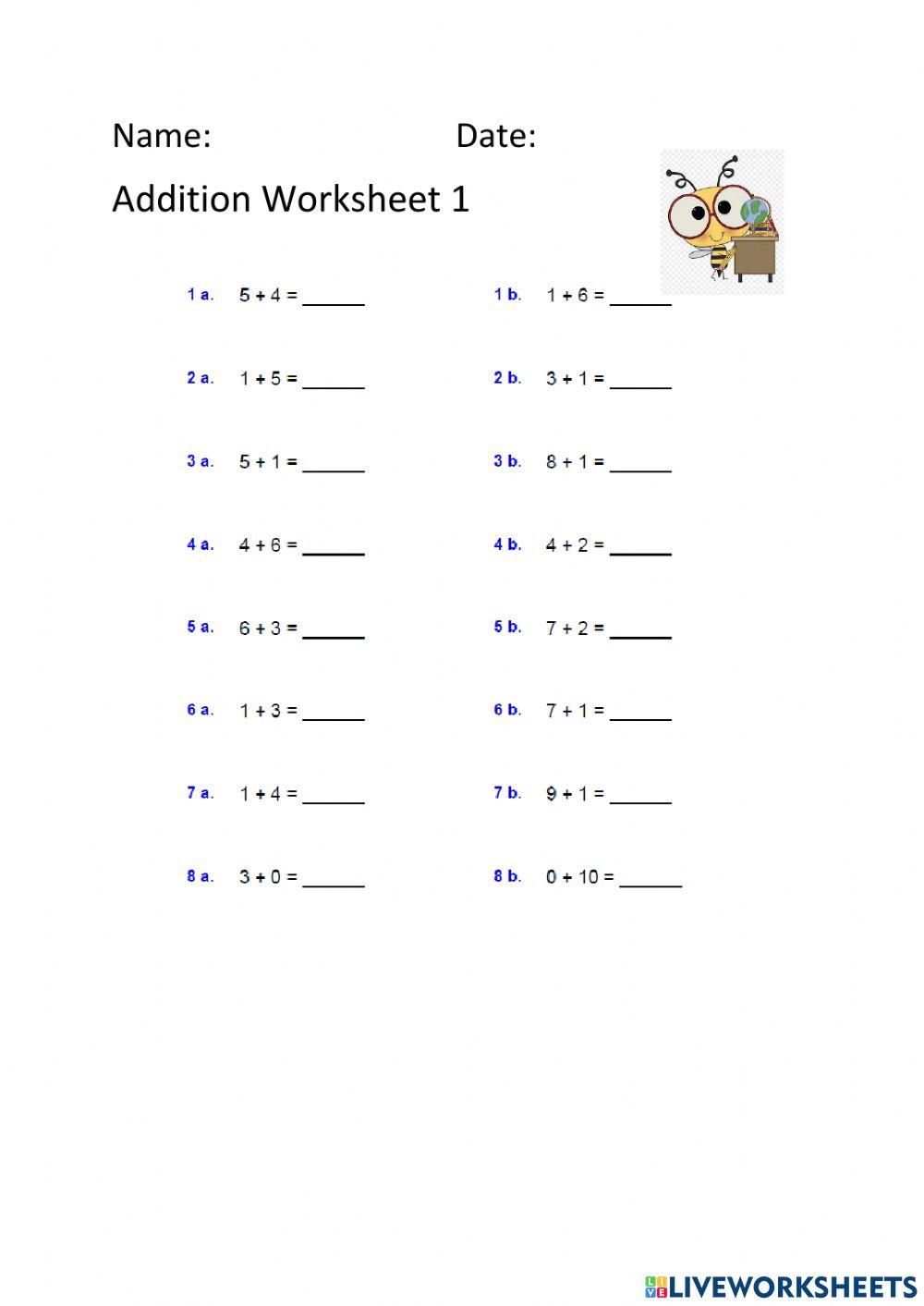 Addition Worksheet 1