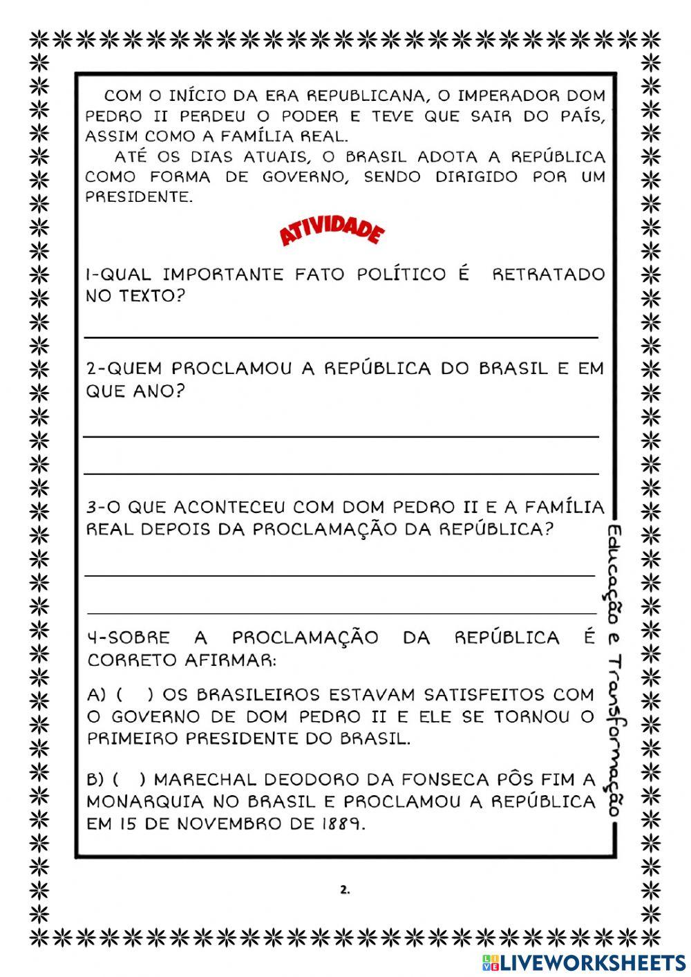 Brasil República worksheet