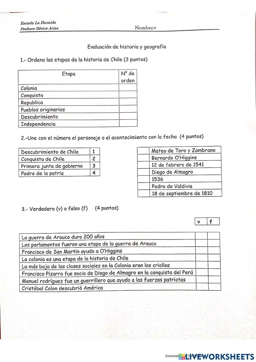 Evaluacion historia y geografia