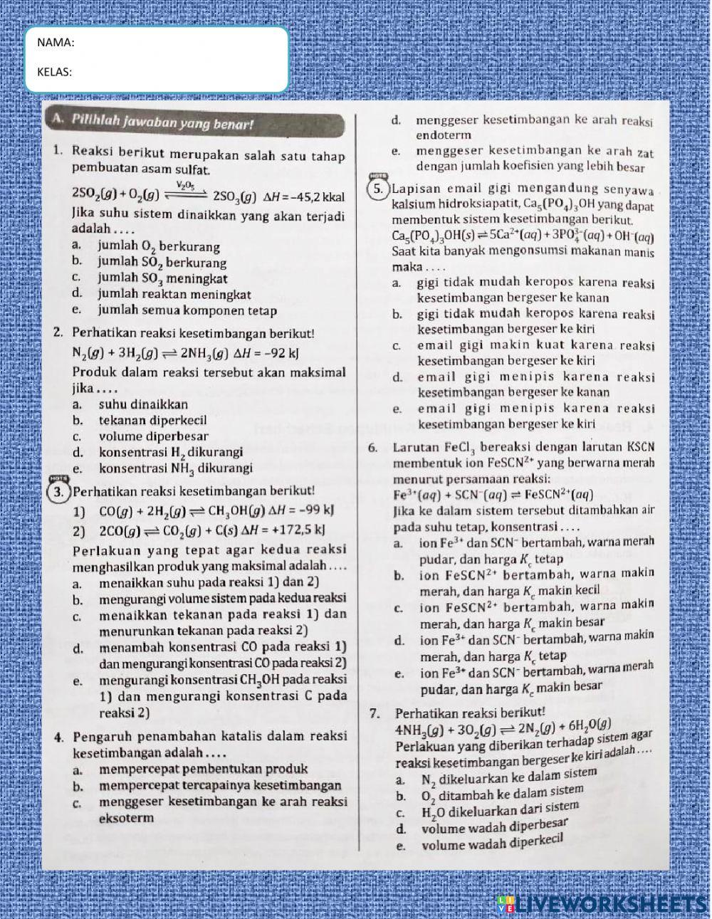 LK latihan soal faktor kesetimbangan dan perhitungan kesetimbangan