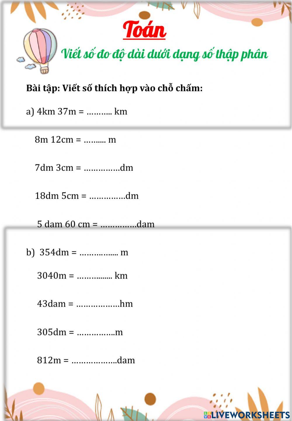 T9-toán-viết số đo độ dài dưới dạng stp