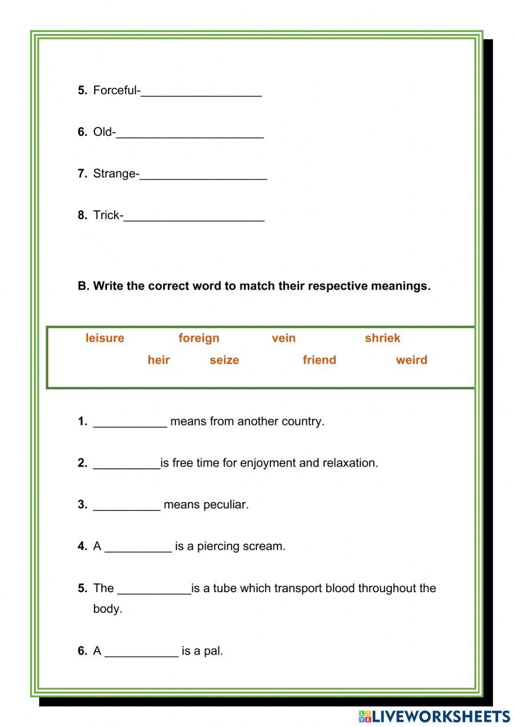 -ie -ei- Words Worksheet