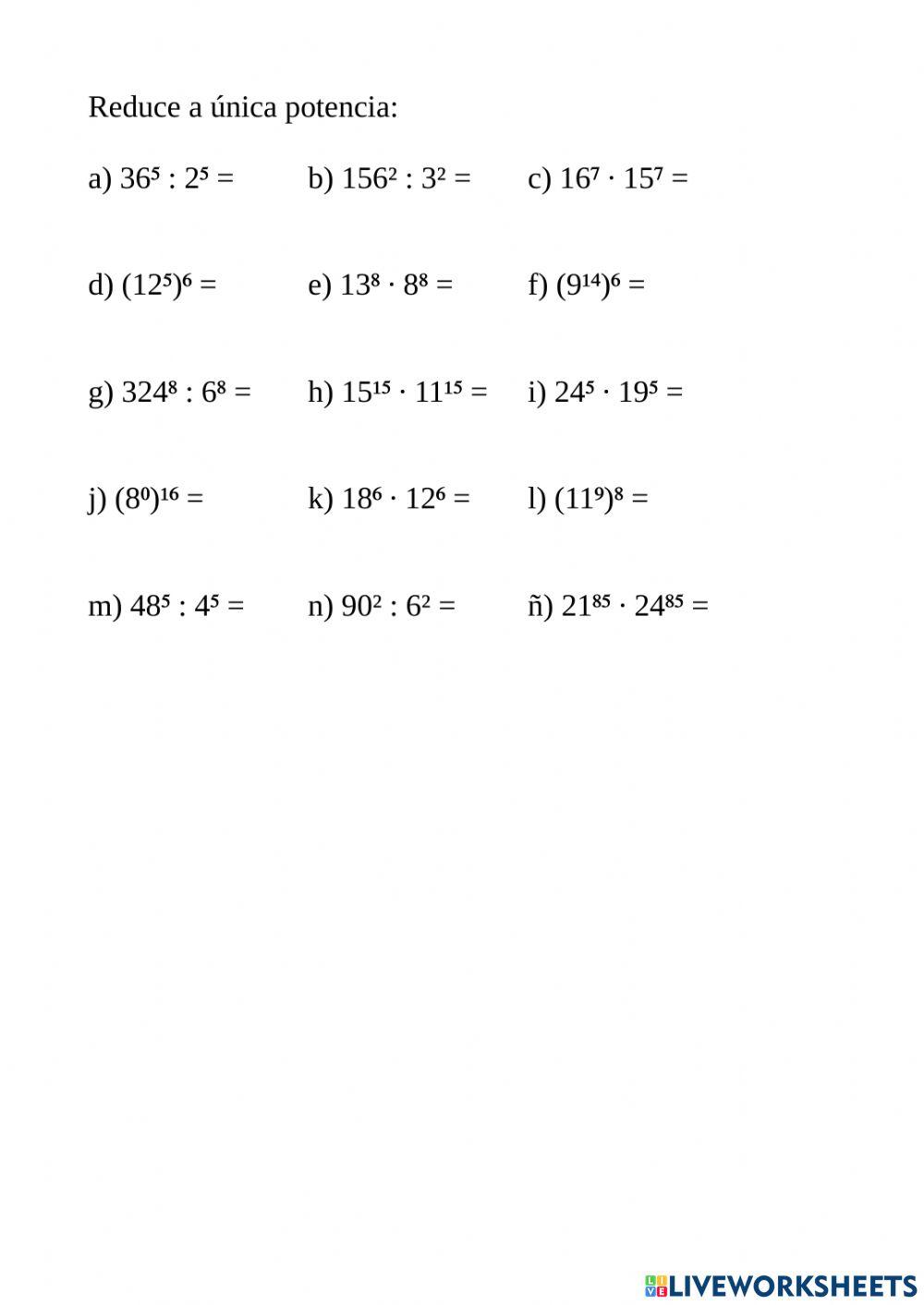 Propiedades potencias