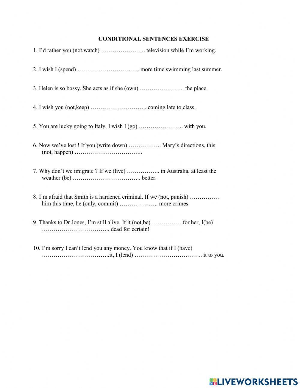 Conditional sentences exercise