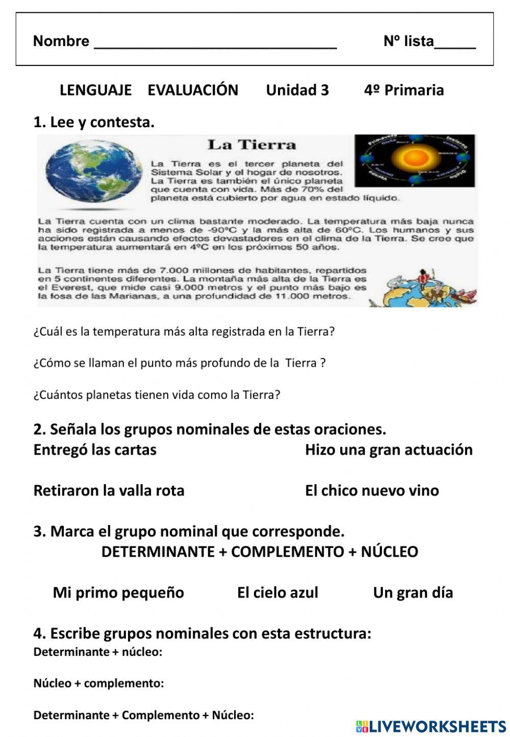 Examen Lengua 4º  Tema 3