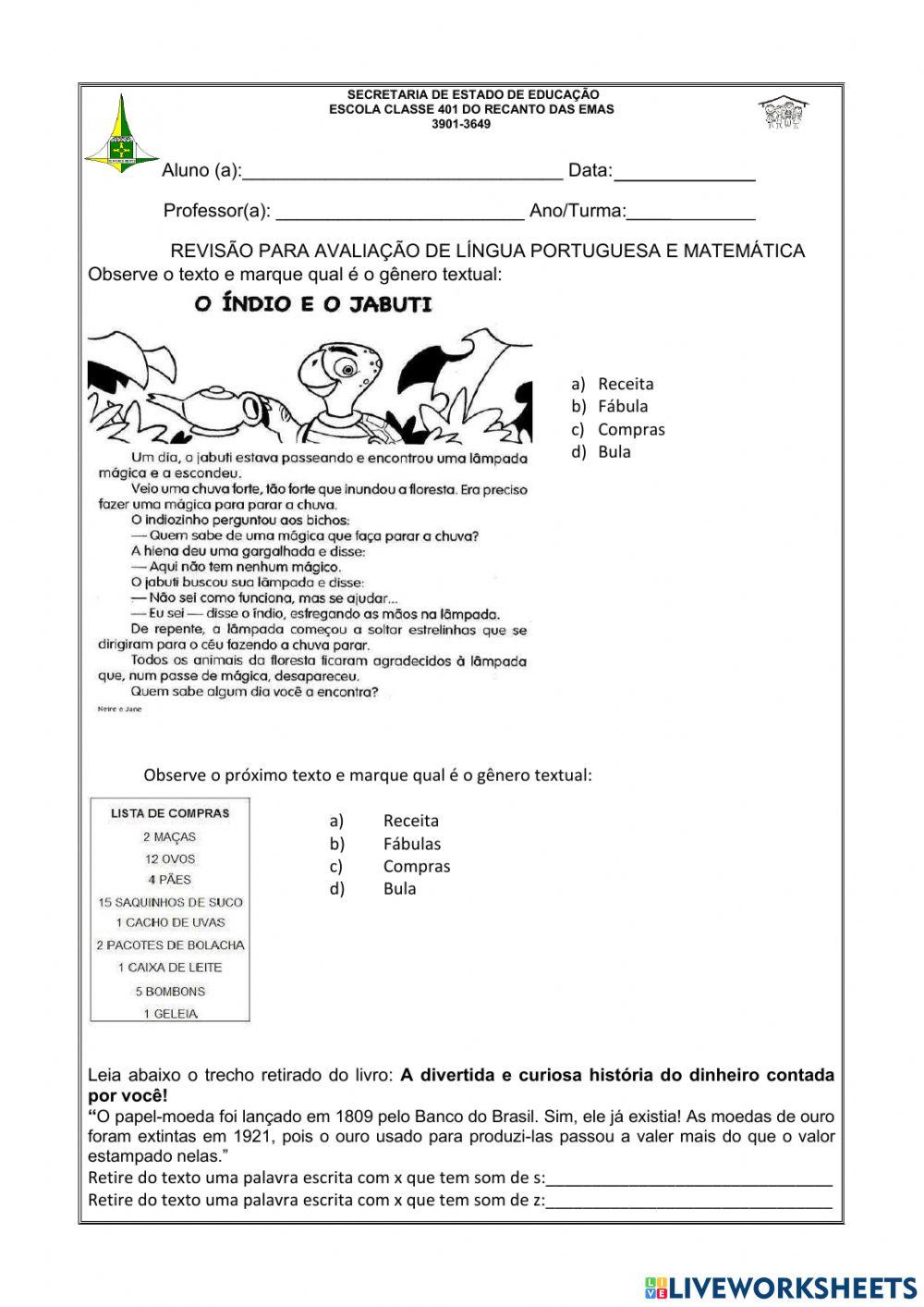 Revisão avaliação interdisciplinar