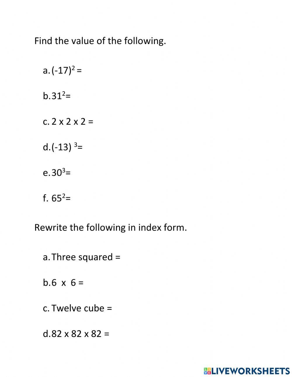 Square and Cube Numbers