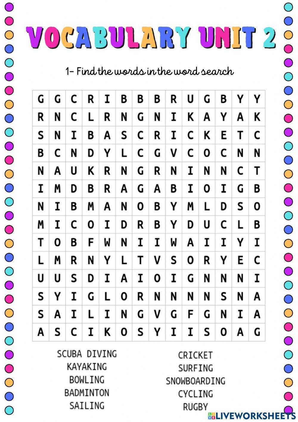 Sports scene wordsearch