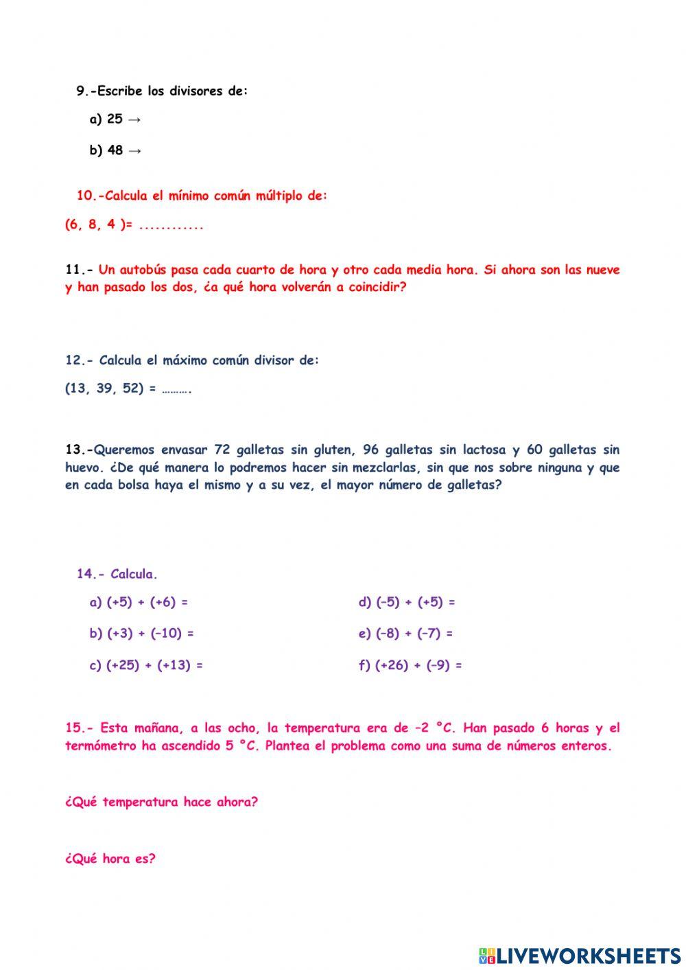 Múltiplos, divisores, números enteros.