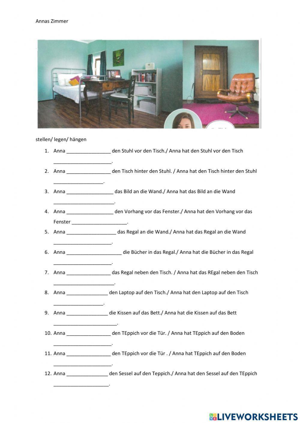 Stellen, legen, hängen