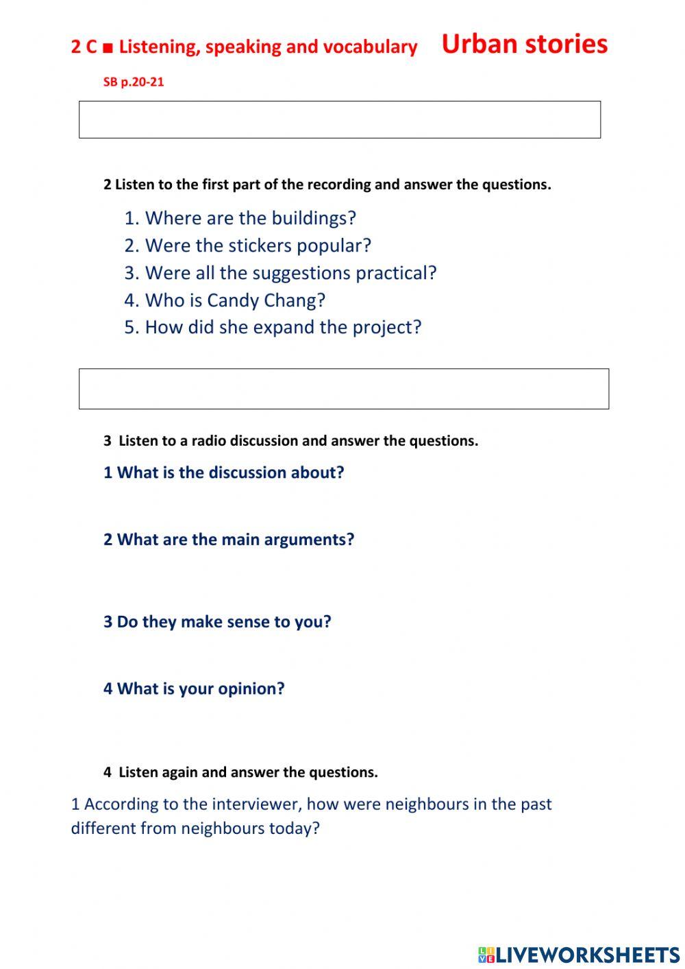 Unit 2C Urban stories