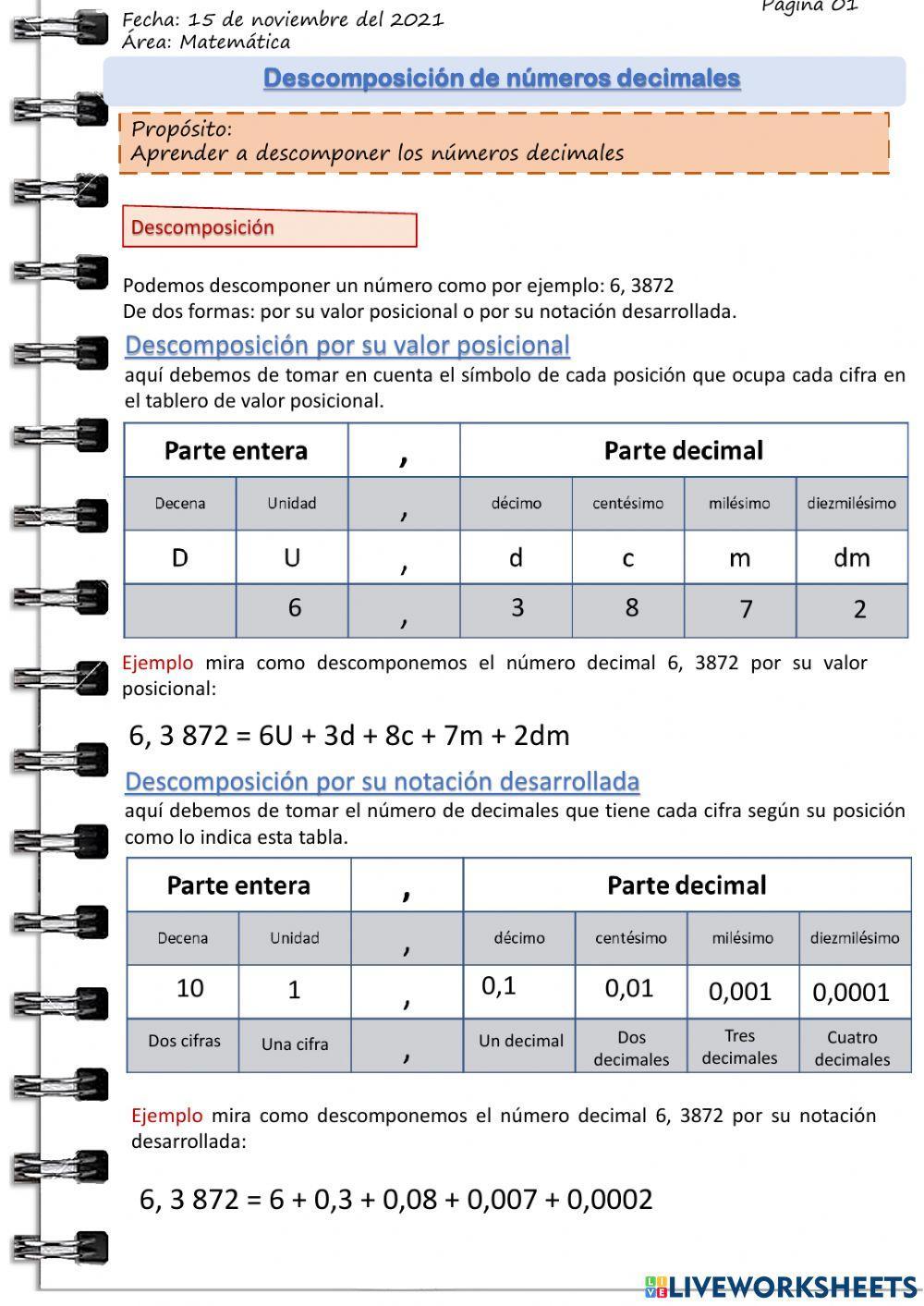 Descomposición de números decimales