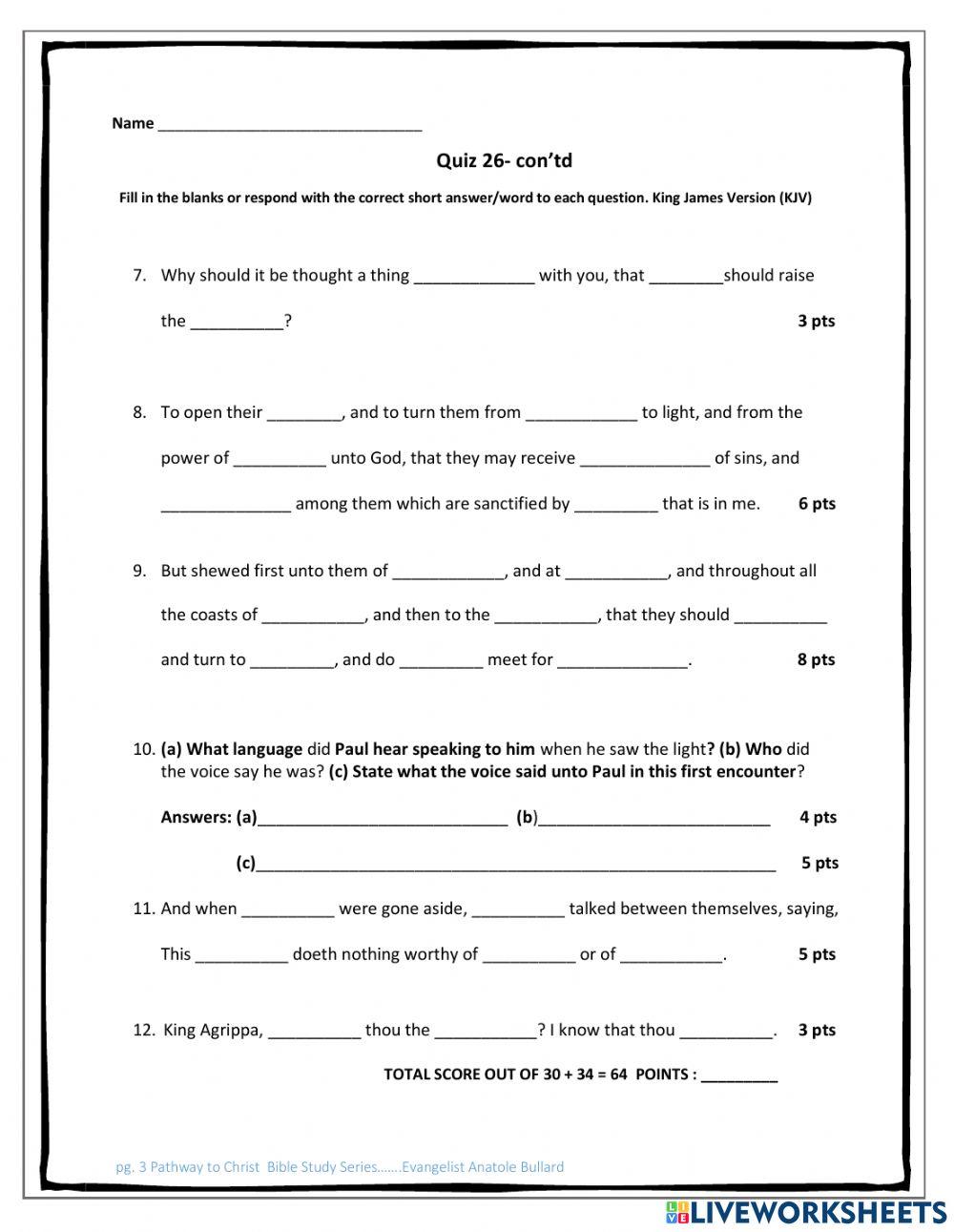 Pathway to Christ Bible Study Series Acts Chapter 26 Quiz 1st Public Viewing