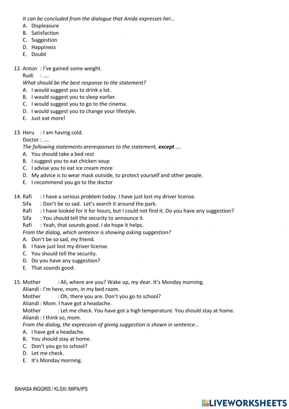 Latihan PAS Ganjil Kelas XI