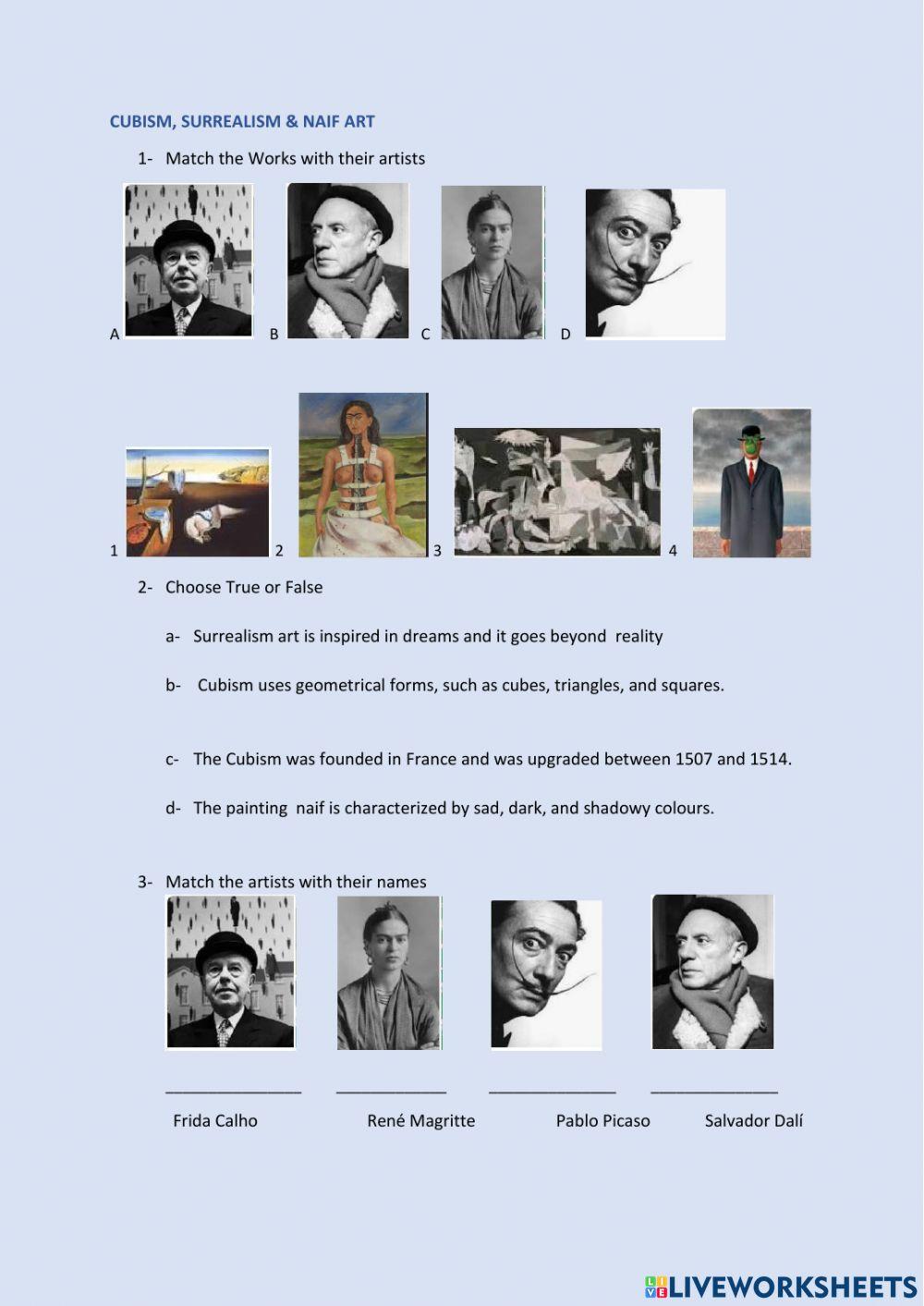 Cubism, surrealism and naif art