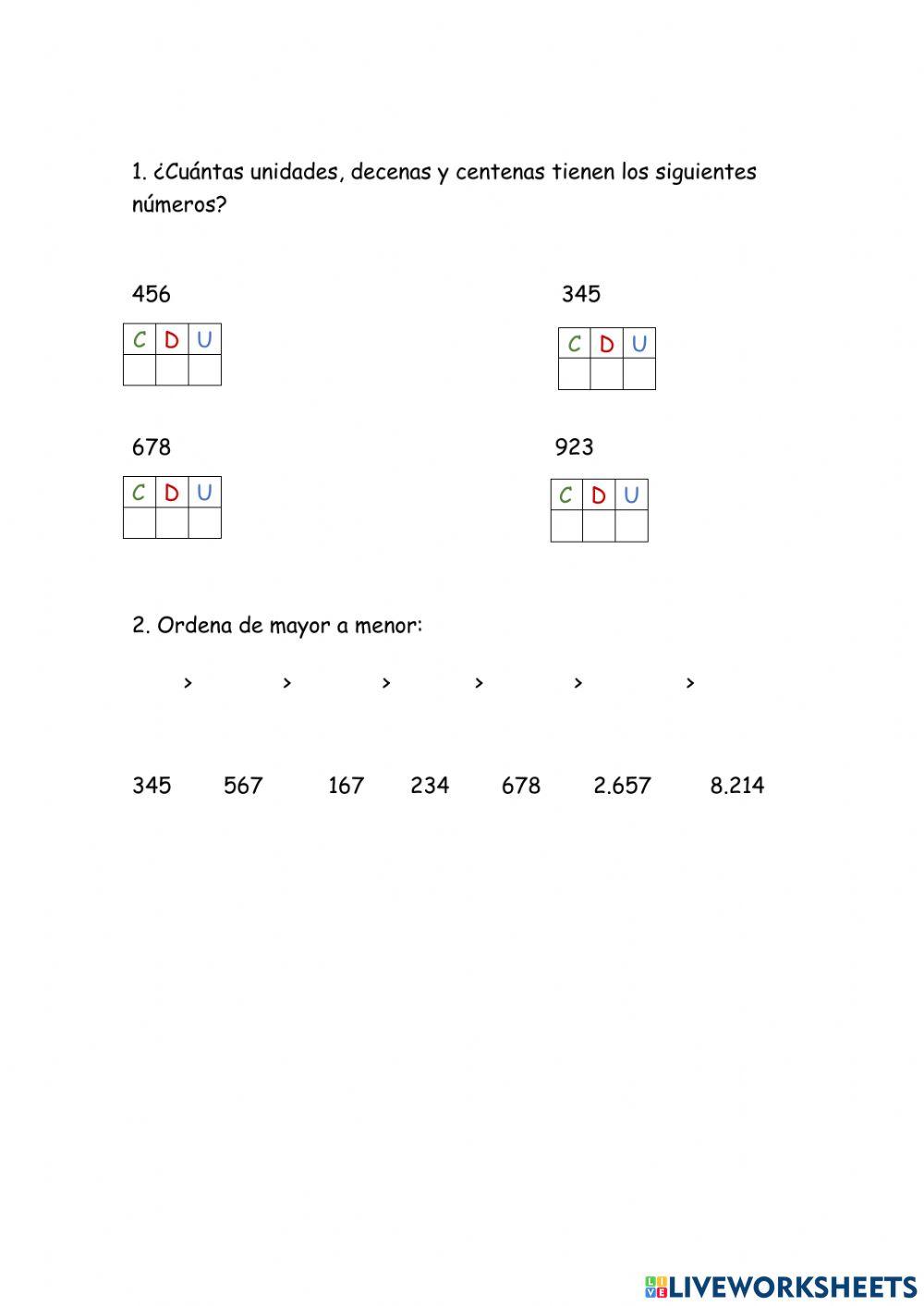 Matemáticas numeración nombres