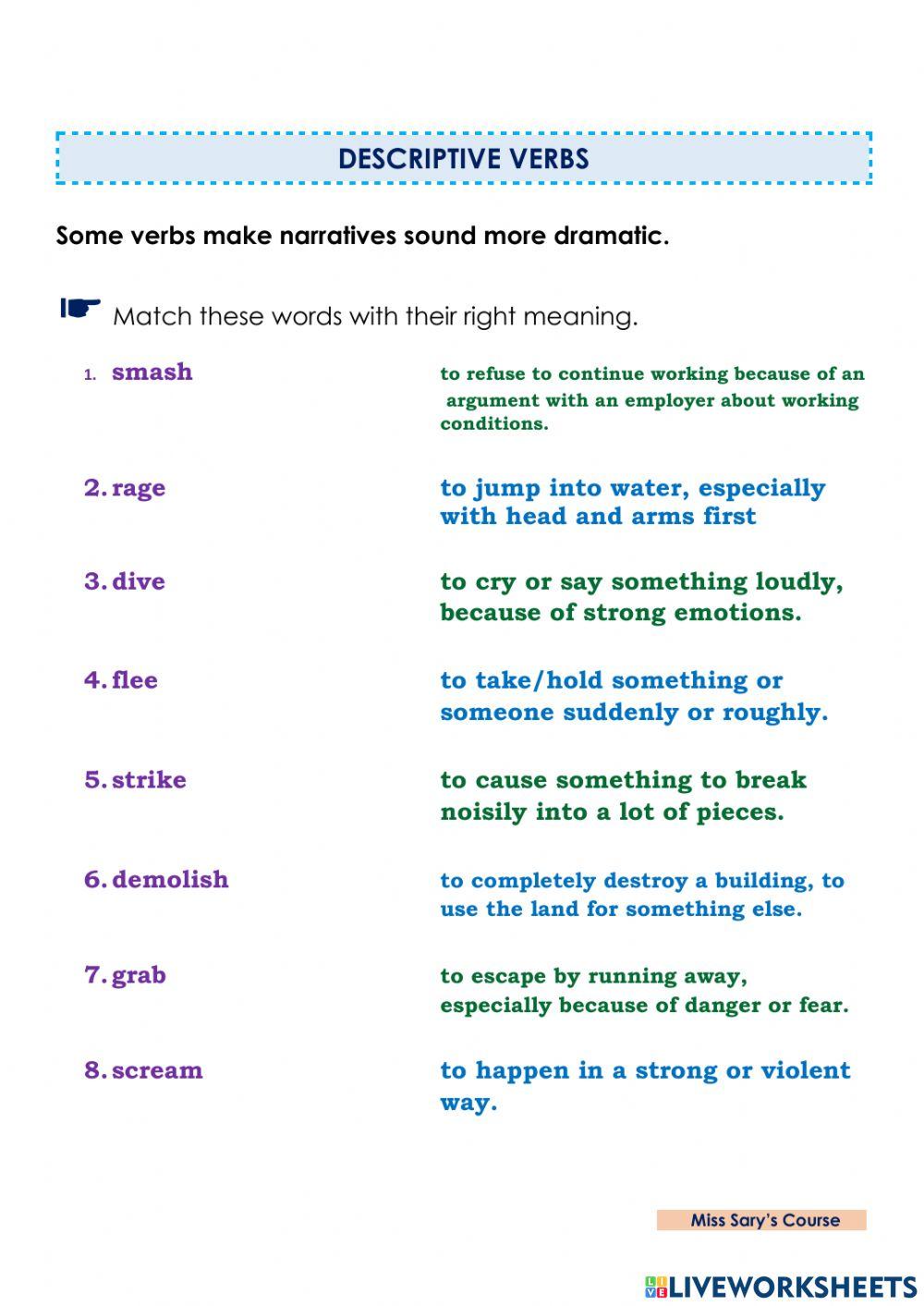 Descriptive verbs