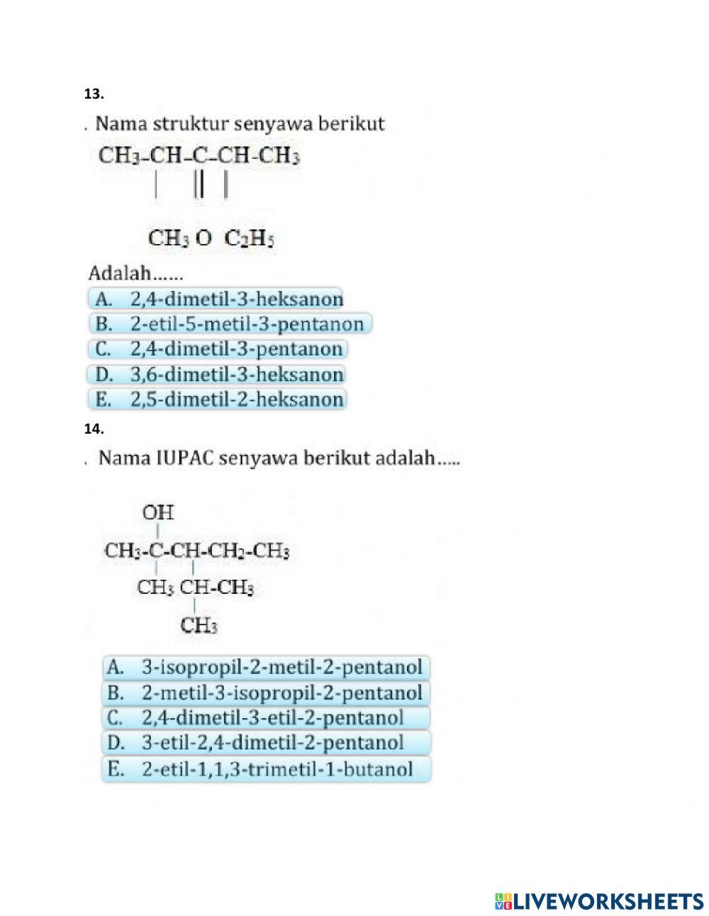 Latihan penamaan senyawa turunan alkana