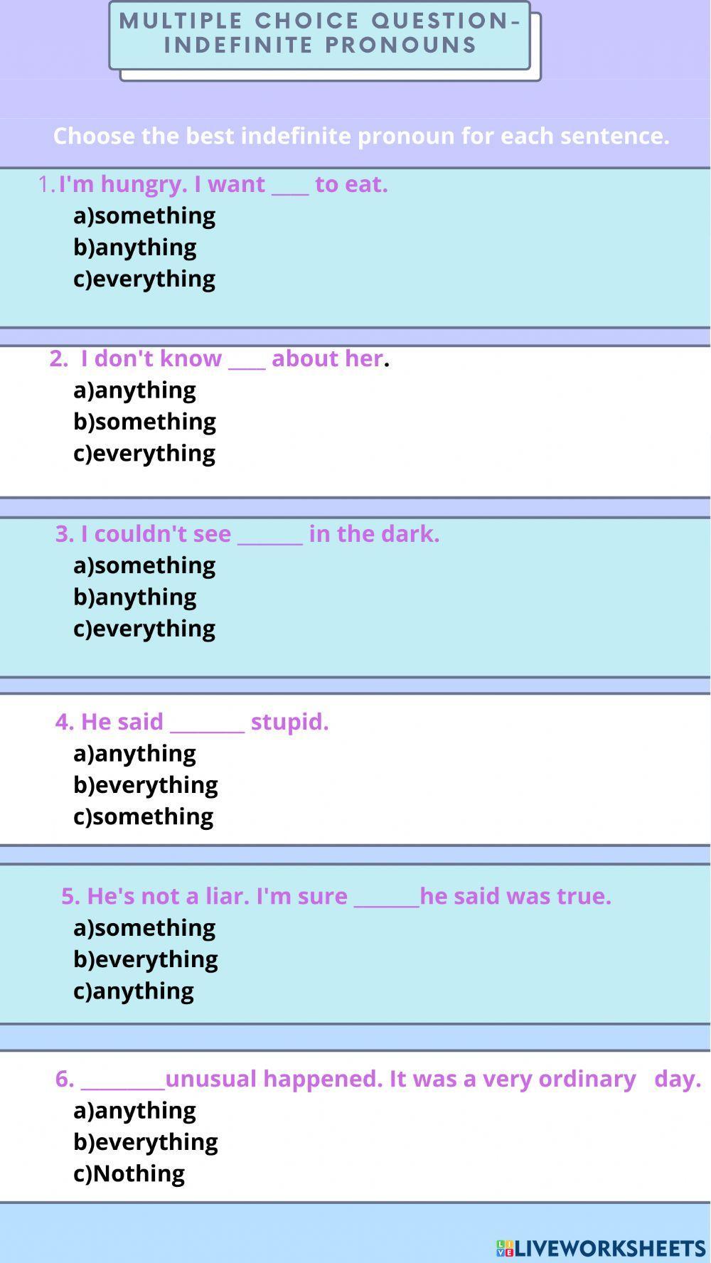 Indefinite pronouns - multiple choice