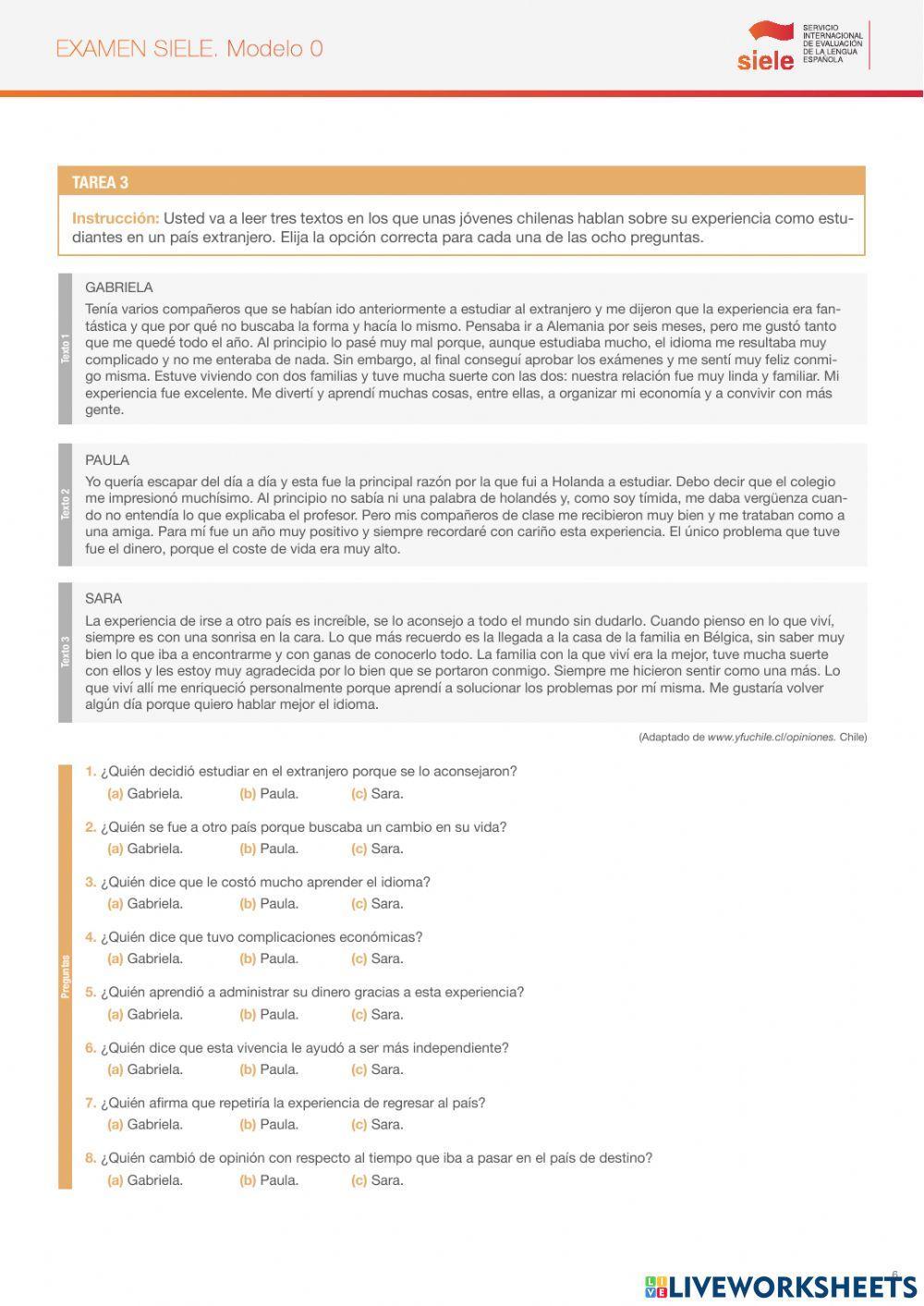 SIELE - Comprensión Lectora - SIMULACIÓN