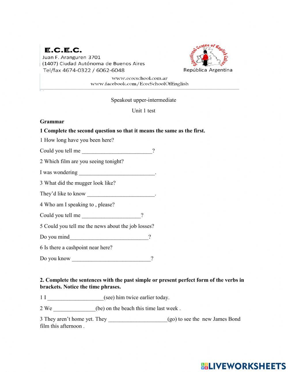 speakout upper-intermediate test unit 1