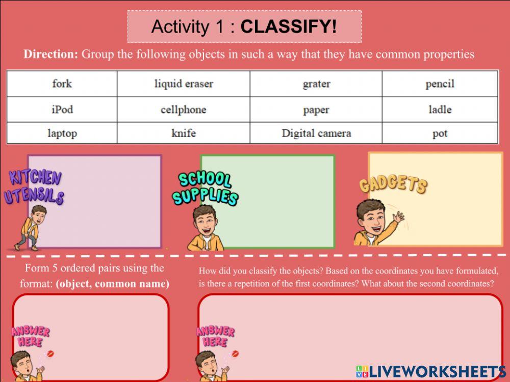 Classify worksheet for 8 | Live Worksheets