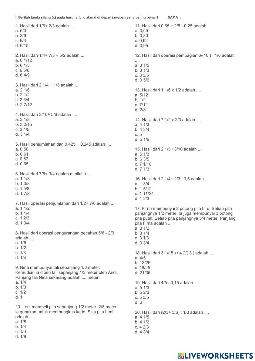 Pas matematika kelas 5