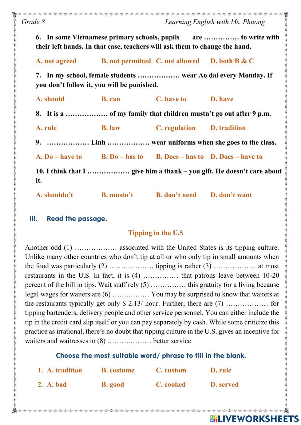 English 8 - Unit 4 - Test 3